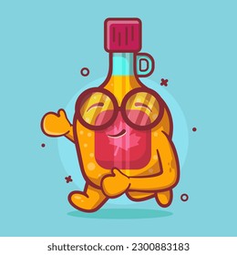 funny maple syrup bottle character mascot running isolated cartoon in flat style design 
