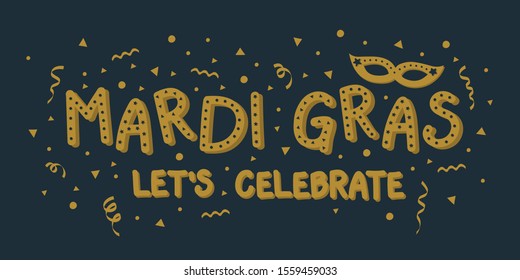 Funny Mardi Gras decoration with mask and serpentines. Vector