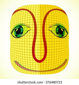 funny mardi gras mask with square patchwork, abstract vector art illustration