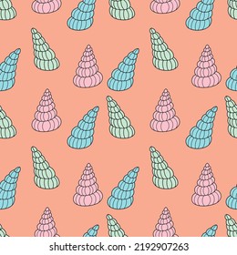 Funny marine seamless pattern with hand-drawn seashells vector illustration