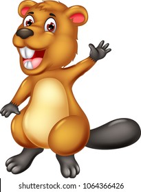 funny marmot cartoon standing with smile and waving