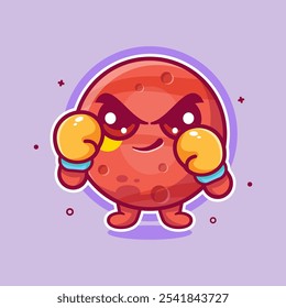 funny mars planet character mascot playing boxing sport isolated cartoon