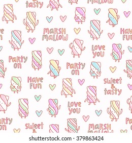 Funny marshmallow party seamless pattern