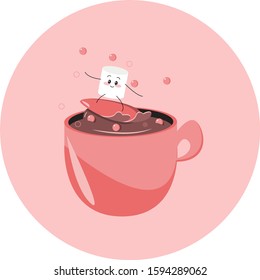 
Funny marshmallows in coffee. Marshmallows in cocoa. Lollipop.