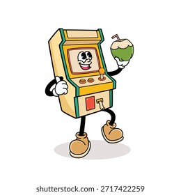 Personaje de dibujos animados divertido de la máquina de arcada de la mascota