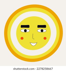 Funny mascot, learning concept. Cute avatar, yellow sun happy. Chat icon, Head figure, simple character. Isolated on white
