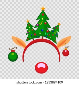 Funny mask with Christmas reindeer horns and Santa Claus isolated on transparent. Christmas and New Year photo booth party. Vector illustration