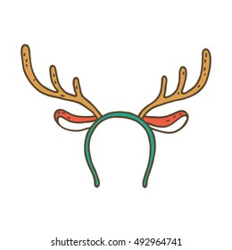 Funny mask with Christmas reindeer horns isolated on white background