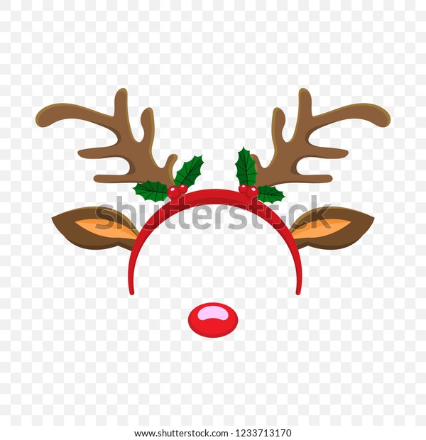 透明な背景にクリスマストナカイの角を持つおかしなマスク メリークリスマスパーティー ベクターイラスト のベクター画像素材 ロイヤリティフリー 1233713170