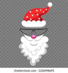 Funny mask with Christmas Santa Claus isolated on transparent. Christmas and New Year photo booth party. Vector illustration