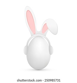 Funny mask with rabbit ears on Easter egg, illustration.