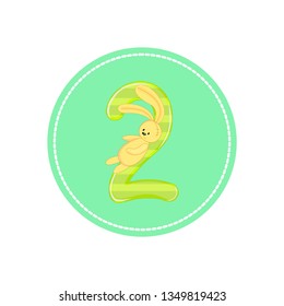 Funny math, score, number " 2 " with a hare, vector graphics.