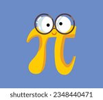 
Funny Mathematical Pi Number Vector Cartoon Character. Cute and adorable math mascot wearing glasses 
