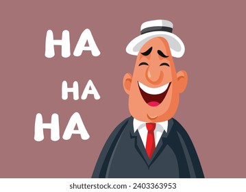 
Funny Mature Happy Man Laughing Vector Cartoon Character. Cheerful adult businessman feeling amused by a joke 
