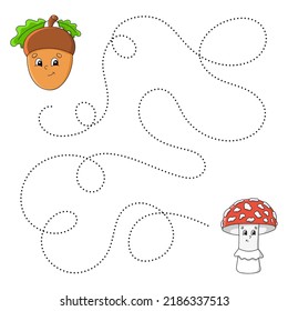 Funny maze. Autumn theme. Game for kids. Education developing worksheet. Activity page. Puzzle for children. cartoon style. Riddle for preschool. Logical conundrum. Color vector illustration.