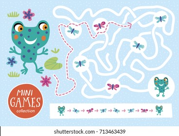 Funny maze for children. Feed the frog. Mini games collections.