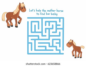 Funny maze game for kids with cute horses