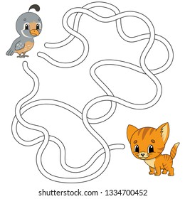 Funny maze. Game for kids. Puzzle for children. Cartoon style. Labyrinth conundrum. Color vector illustration. Find the right path. The development of logical and spatial thinking