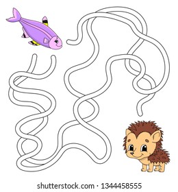 Funny maze. Game for kids. Puzzle for children. Cartoon style. Labyrinth conundrum. Color vector illustration. Find the right path. The development of logical and spatial thinking