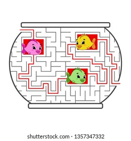 Funny maze. Game for kids. Puzzle for children. Cartoon style. Labyrinth conundrum. Color vector illustration. The development of logical and spatial thinking