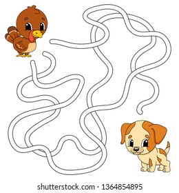 Funny maze. Game for kids. Puzzle for children. Cartoon style. Labyrinth conundrum. Color vector illustration. Find the right path. The development of logical and spatial thinking