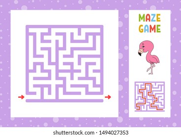 Funny maze. Game for kids. Puzzle for children. Happy character. Labyrinth conundrum. Color vector illustration. Find the right path. With answer. Isolated vector illustration. Cartoon style.