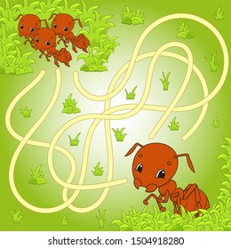 Funny maze. Game for kids. Puzzle for children. Cartoon character. Labyrinth conundrum. Color vector illustration. Find the right path. The development of logical and spatial thinking.