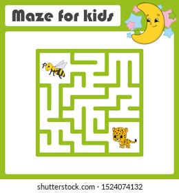 Funny maze. Game for kids. Puzzle for children. Cartoon style. Labyrinth conundrum. Color vector illustration. Find the right path. The development of logical and spatial thinking.