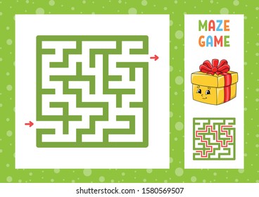 Funny maze. Game for kids. Puzzle for children. Happy character. Labyrinth conundrum. Color vector illustration. Find the right path. With answer. Isolated vector illustration. Cartoon style.