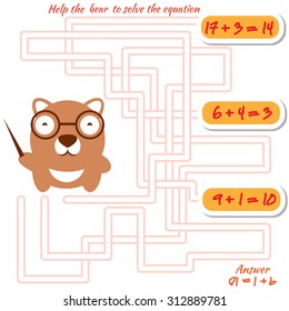Funny maze game for kids. Visual game for preschool children. Maze puzzle with solution. Vector labyrinth for preschool children with bear. Rebus or quiz for school