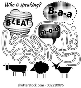 Funny maze game for kids. Visual game for Preschool Children. Maze puzzle with solution. Vector Labyrinth for preschool children. Rebus or quiz for school