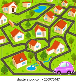 Funny maze game: the funny pink car find the way to house