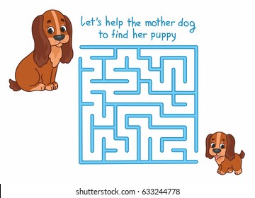 Funny maze for kids with cute dog. Game for kids. Vector illustration