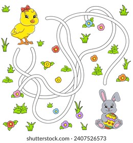 Funny maze for kids. Puzzle for children. cartoon character. Labyrinth conundrum. Find the right path. Vector illustration.