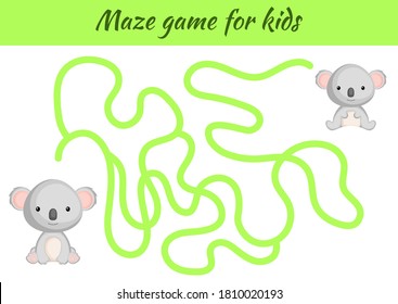 Funny maze or labyrinth game for kids. Help mother find path to baby. Education developing worksheet. Activity page. Cartoon koala characters. Riddle for preschool. Color vector stock illustration.