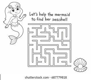 Funny maze with little mermaid and seashell