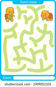 Funny maze. Two turtles. Preschool worksheet. Illustration and vector outline - A4 paper ready to print.
