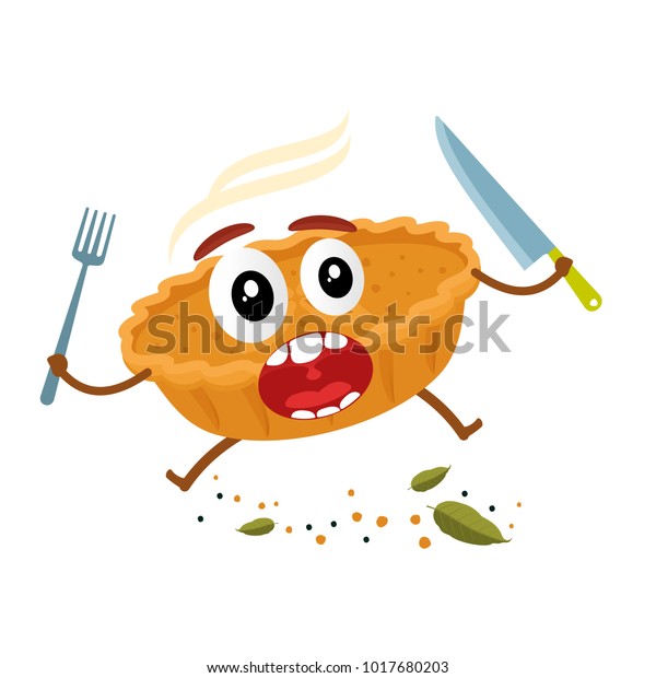 Funny meat pies, rolls, quiche character, cartoon vector illustration