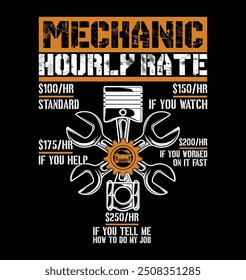 Funny Mechanic Hourly Rate vector art Mechanic Labor T-shirt design