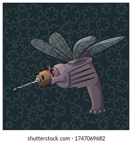 Funny mechanical mosquito. Vector illustration