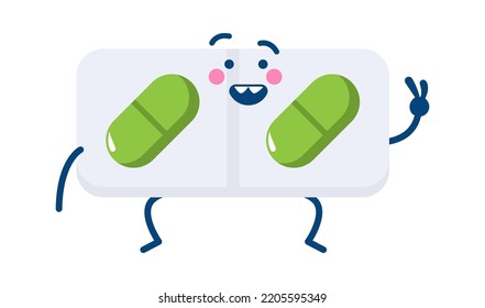 Funny Medical Pill Character. Vector illustration