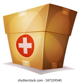 Funny Medicine Box For UI Game/ Illustration of a cartoon health and medicine cardboard box for game UI