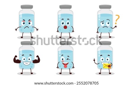 funny medicine vial bottle with different expressions character design illustration