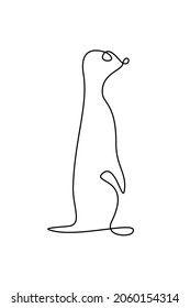 Funny meerkat in continuous line art drawing style. Suricate minimalist black linear design isolated on white background. Vector illustration