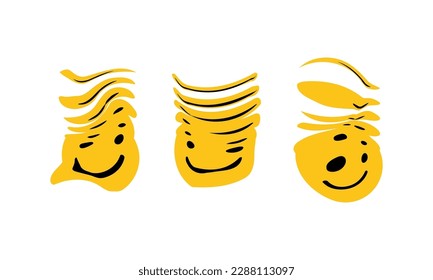 Funny melt smile faces set. Vector illustration transformation Face symbol