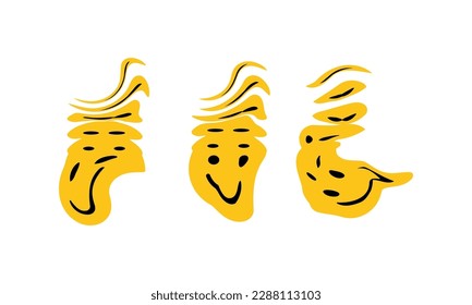 Funny melt smile faces set. Vector illustration transformation Face symbol