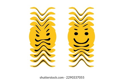 Funny melt smile faces set. Vector illustration transformation, Face symbol