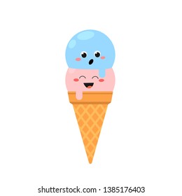 Funny melting cartoon ice cream characters. Vector flat illustration isolated on white background