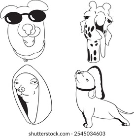 funny meme animals outline, clip art