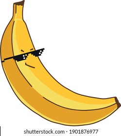 Funny Meme Banana with Cute Face Hand Drawn Vector Illustration